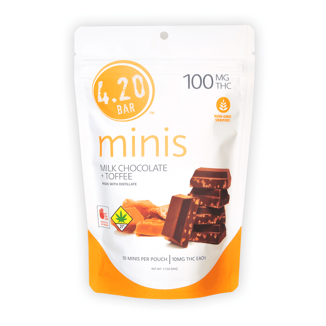 100mg - 10pk - Milk Chocolate Toffee - 4:20 Bar - DOH Edibles - H