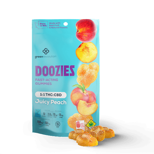 200mg - 10pk - 1:1 Peach *Elevate - Doozies - DOH Edible - THC:CBD