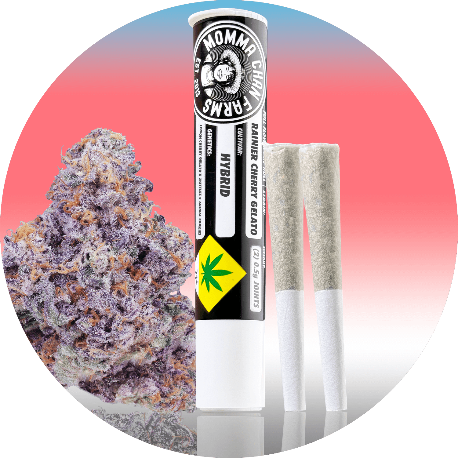 2pk - .5g - Rainier Cherry Gelato - Momma Chans - DOH Prerolls - H