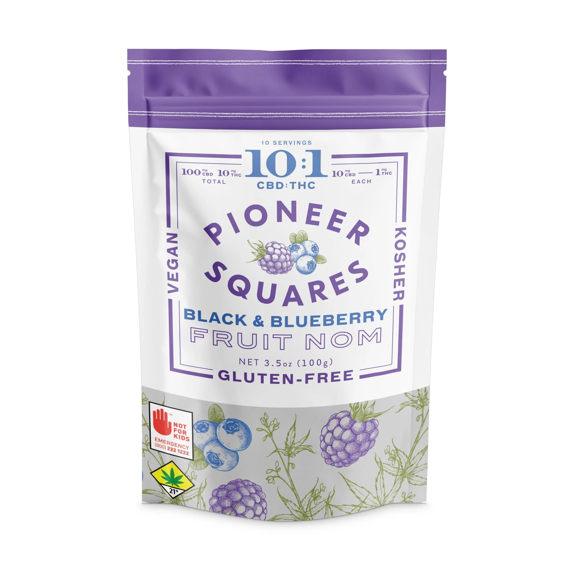 100mg - 10pk - 10:1 Black & Blueberry - Pioneer Squares - DOH Edible - Fruit Noms