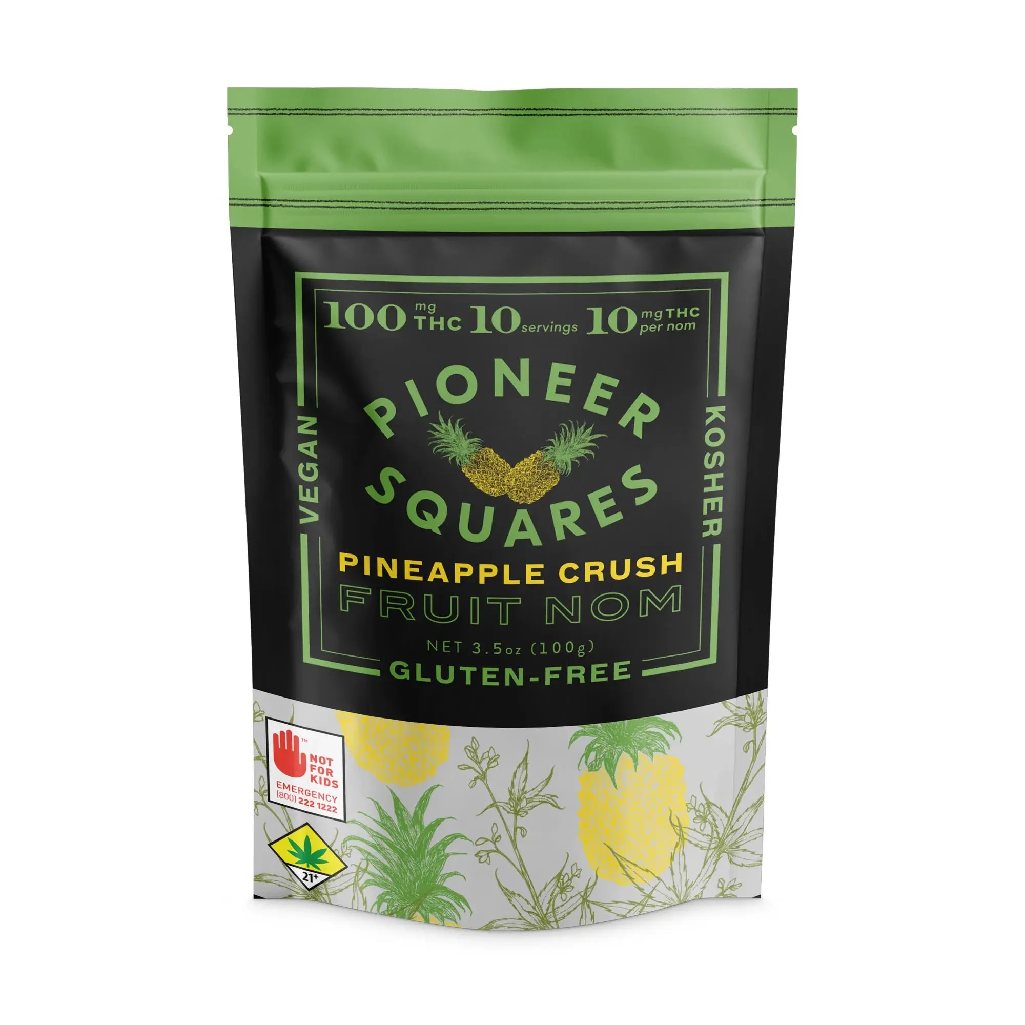 100mg - 10pk - Pineapple Crush - Pioneer Squares - DOH Edible - Fruit Nom - Vegan - Kosher - Gluten Free - H