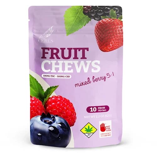 100mg - 10pk - THC:CBD - Mixed Berry 5:1 - Ceres - Chews - CBD