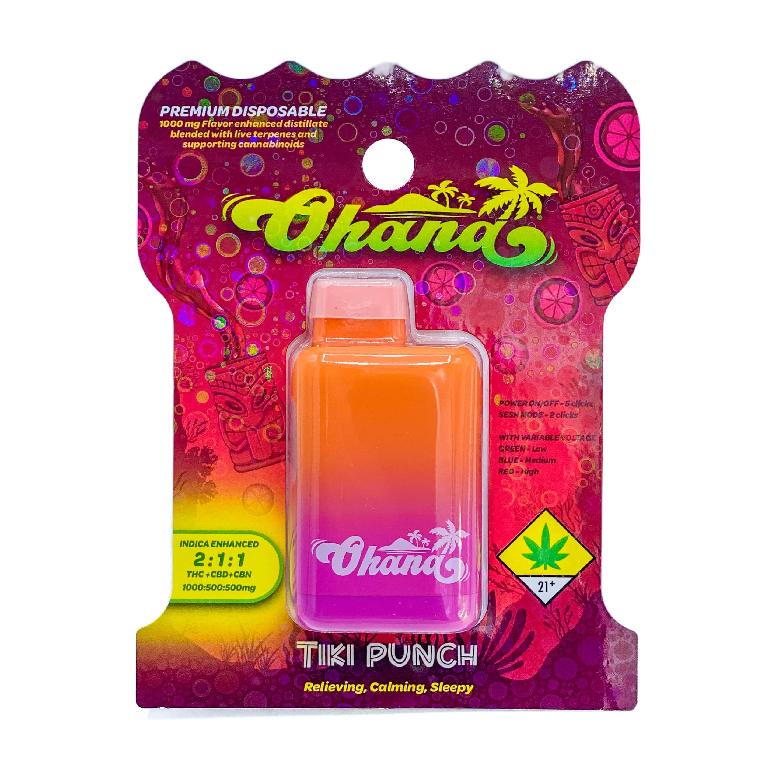 1g - Tiki Punch 2:1:1 - Ohana - DOH Cartridge - Disposable - THC:CBD:CBN