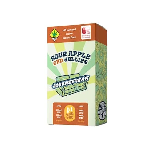 10pk - 100mg - 1:1 Sour Apple - Journeyman - DOH Edible - Jellies - THC:CBD