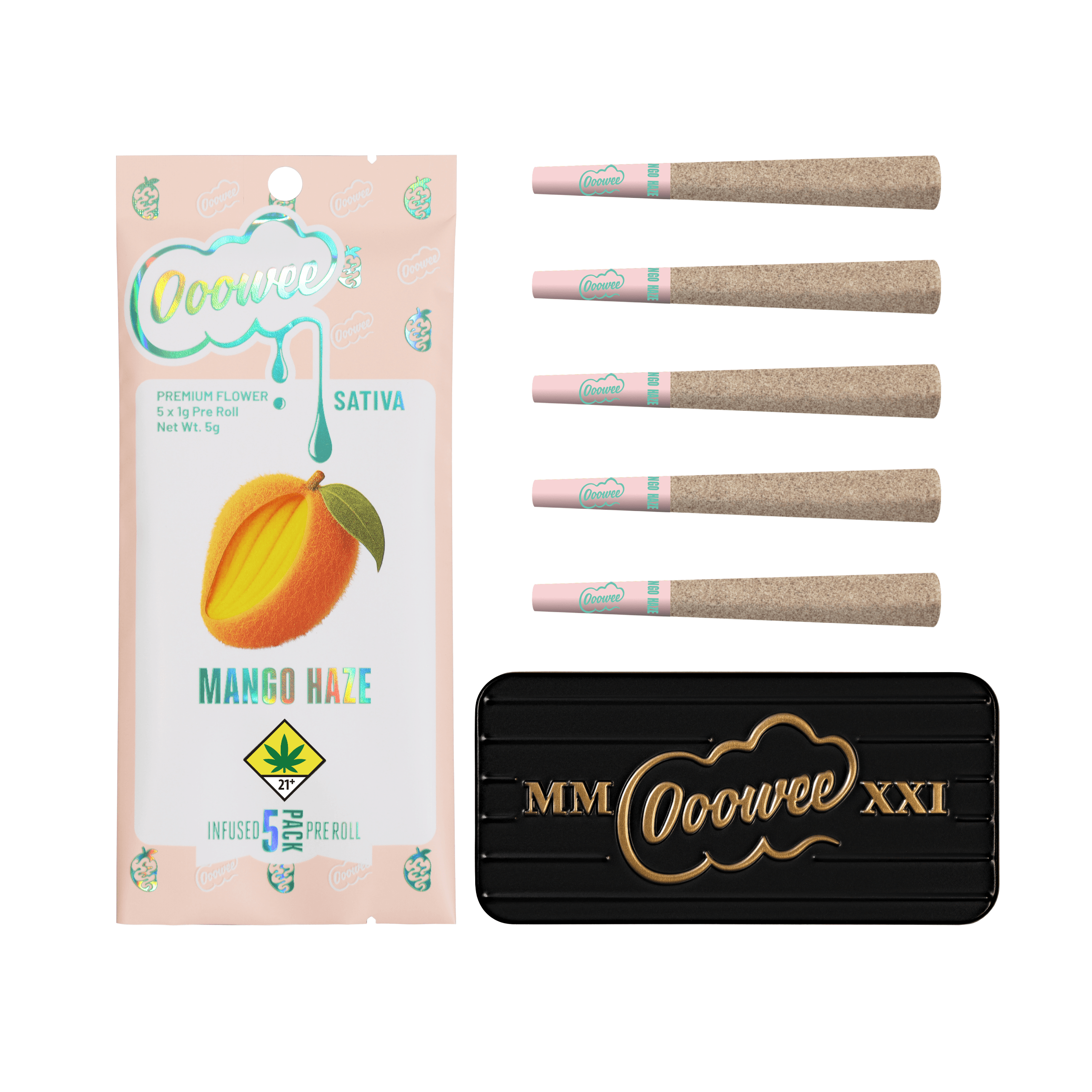 5pk - 1g - Mango Haze - Ooowee - DOH Infused Preroll - S