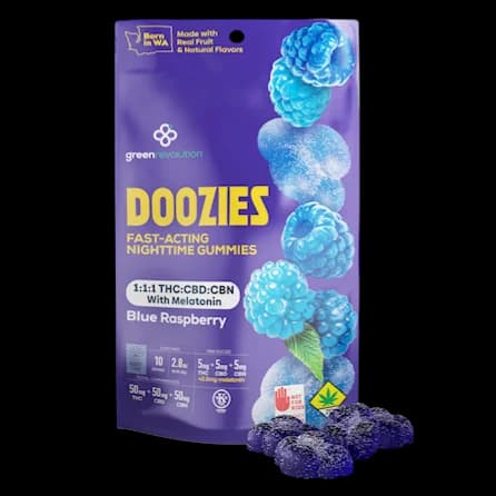150mg - 10pk - 1:1:1 Blue Raspberry w/Melatonin - Doozies - DOH Edibles - Gummies - THC:CBD:CBN