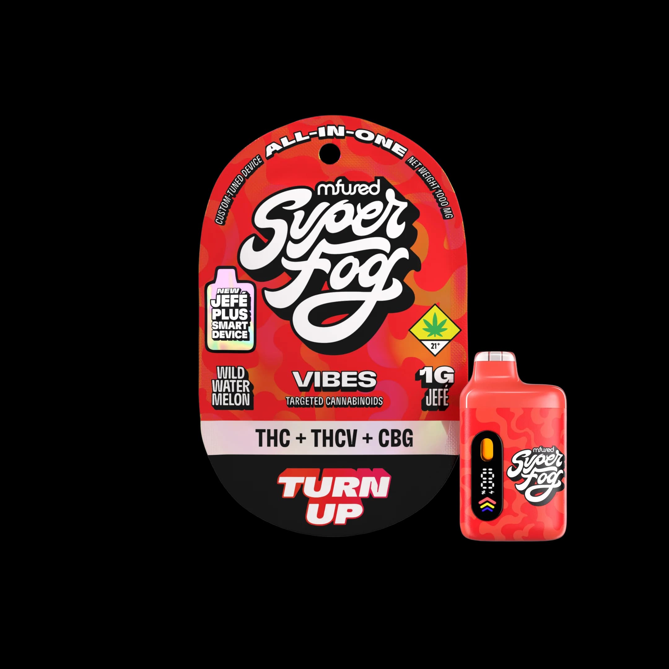1g - Turn Up "Watermelon" - Super Fog Vibes - DOH Cartridge - Disposable - DOH Compliant - 4:1:1 - THC:THCV:CBG