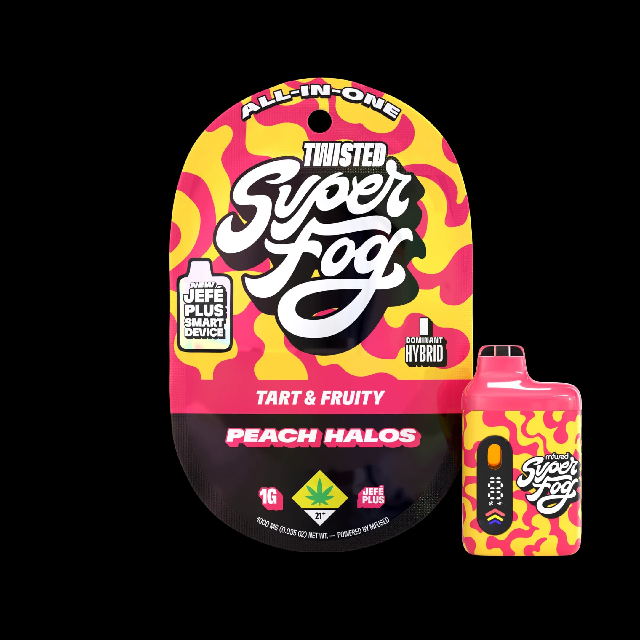 1g - Peach Halos "Tart & Fruity" - Super Fog Twisted - DOH Cartridge - Disposable - Liquid Diamonds - IH
