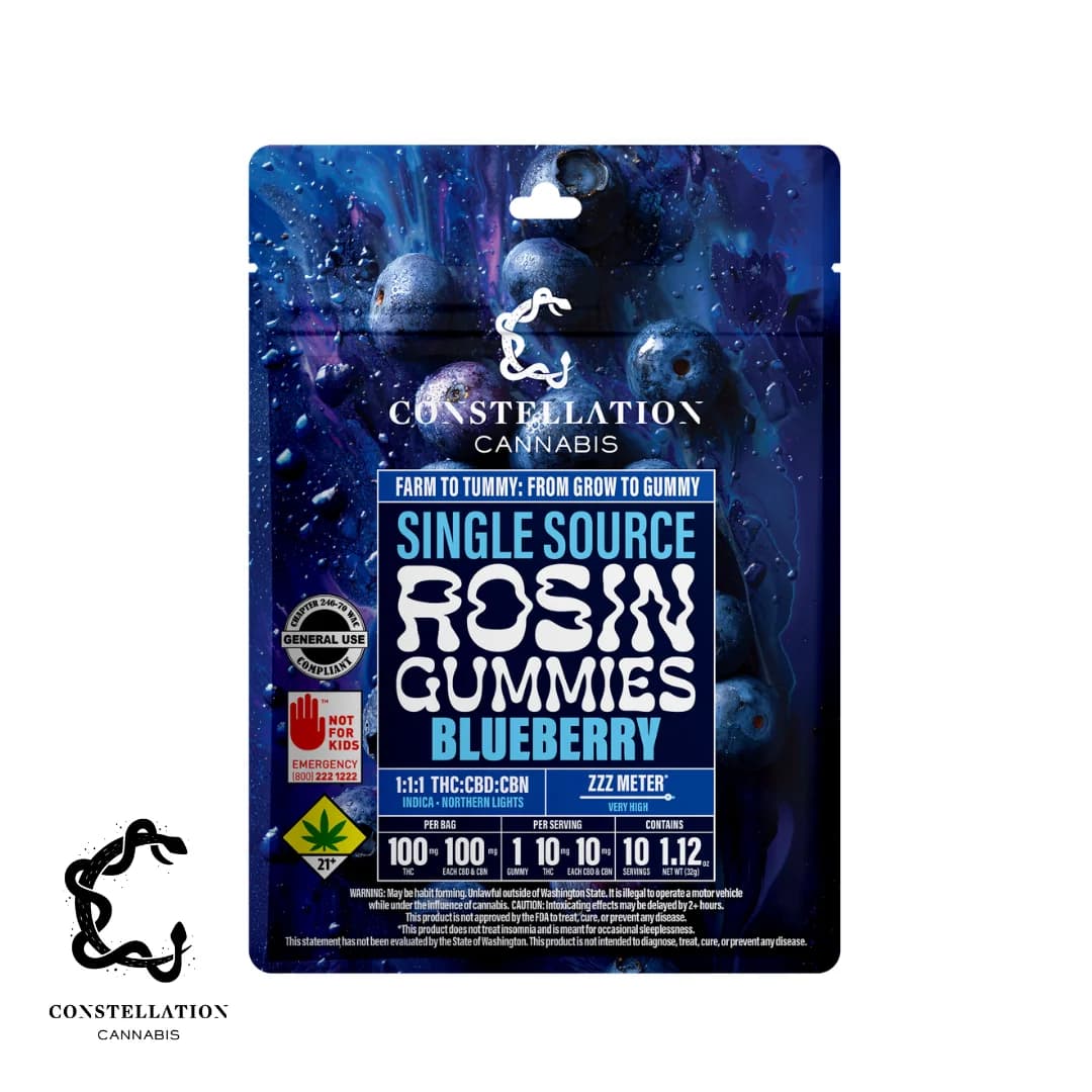 300mg - 10pk - 1:1:1 - THC:CBD:CBN - Blueberry - Constellation Cannabis - DOH Edible - Rosin - I