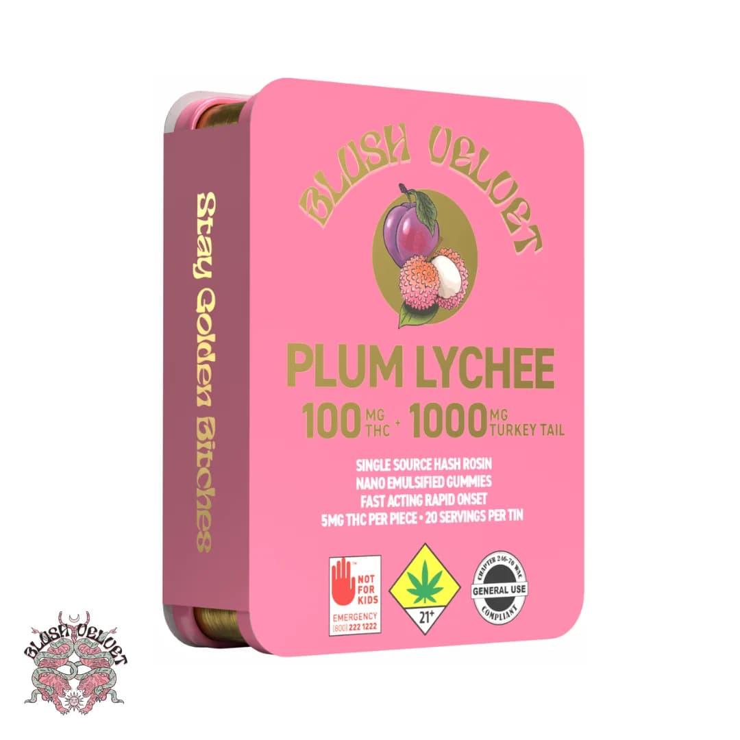 100mg - 10pk - Plum Lychee + 1000mg Turkey Tail - Blush Velvet - DOH Edibles - H