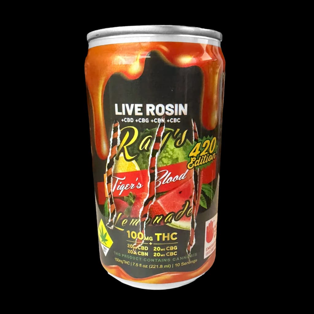 180mg - Live Rosin Tiger's Blood Lemonade - Ray's Lemonade - DOH Drinks - THC:CBD:CBG:CBC:CBN