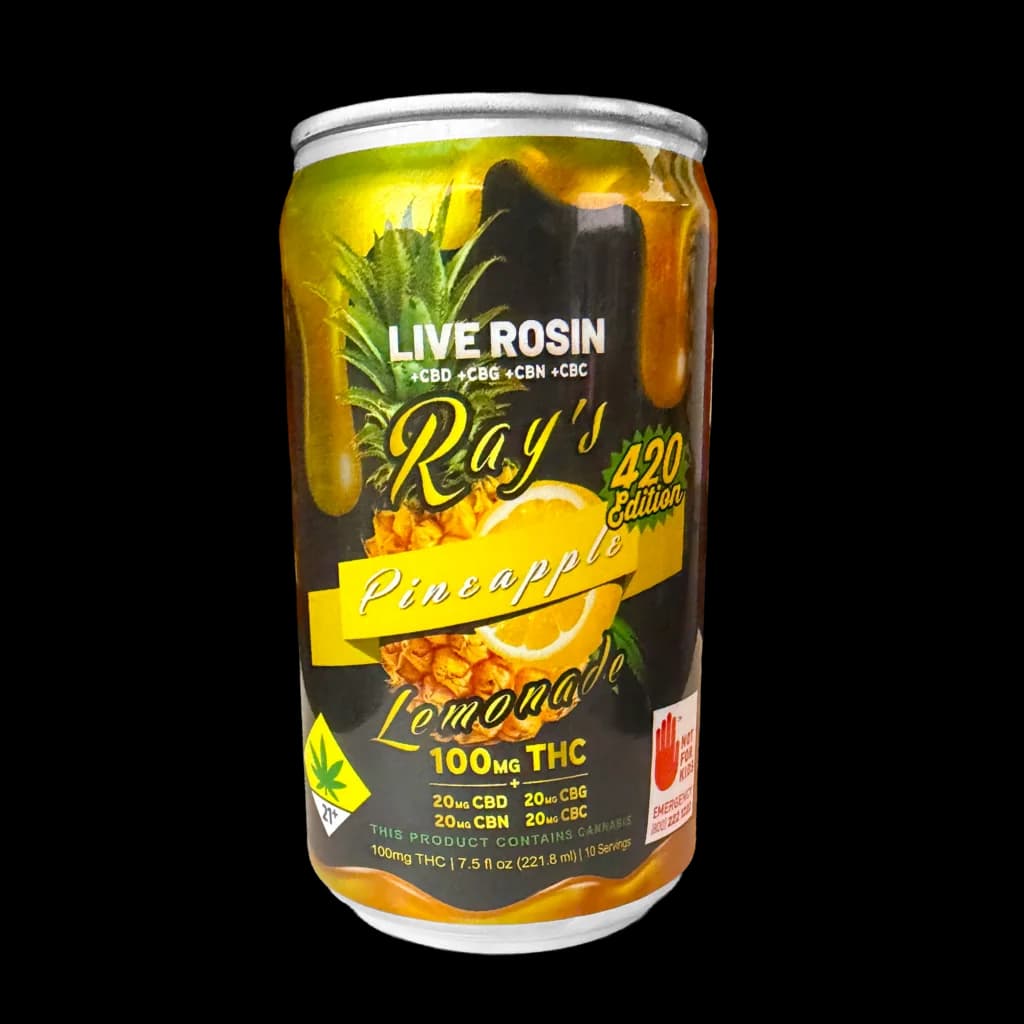 180mg - Live Rosin Pineapple Lemonade - Ray's Lemonade - DOH Drinks - THC:CBD:CBG:CBC:CBN