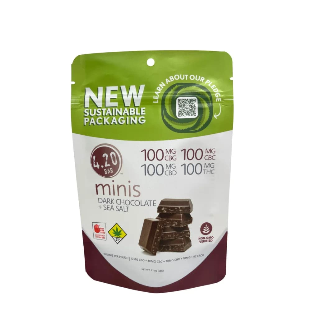 10pk - 400mg - 1:1:1:1 Dark Chocolate w/Sea Salt - 4.20 bar - DOH Edible - THC:CBC:CBG:CBD
