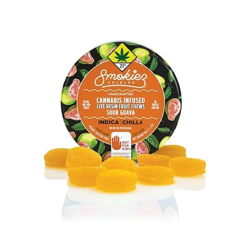 10pk - 100mg - Sour Guava Indica - Smokiez - Live Resin - Fruit Chew - DOH Edible