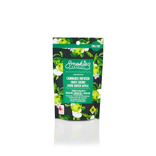 200mg - 10pk - THC:CBG - 1:1 Sour Green Apple - Smokiez - DOH Edible - Fruit Chews