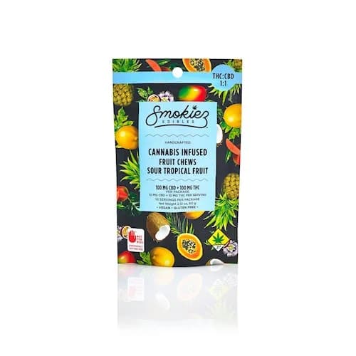 200mg - 1:1 CBD Sour Tropical - Smokiez - Fruit Chews - DOH Edible