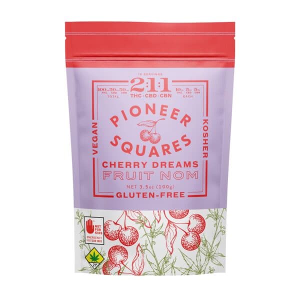 200mg - 2:1:1 - 10pk - Cherry Dreams - Pioneer Squares - DOH Edibles - THC:CBN:CBD